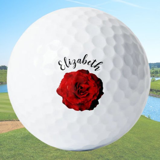 Hübsche dunkle rote Rose Blume individuelle Name L Golfball