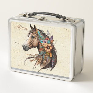 Hübsche Dünnfell-Pferd-Lunchbox mit Namen Metall Brotdose