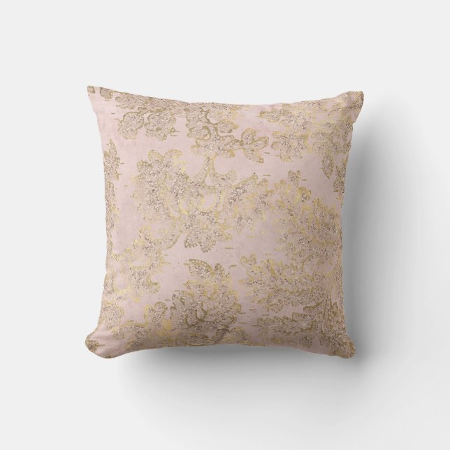 HÜBSCHE DUSTRIE PINK GOLD FLORAL CUSHY KISSEN (Vorderseite)