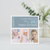 Hübsche Dusty Blue Foto Collage Graduation Party Einladung (Stehend Vorderseite)