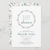 Hübsche Dusty Blue Pastel Lavendel Babydusche Einladung (Vorne/Hinten)