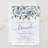 Hübsche Dusty Blue Watercolor Blume Bridal Brunch Einladung (Vorderseite)