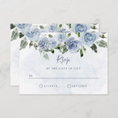 Hübsche Dusty Blue Watercolor-Blume RSVP Karte (Vorne/Hinten)
