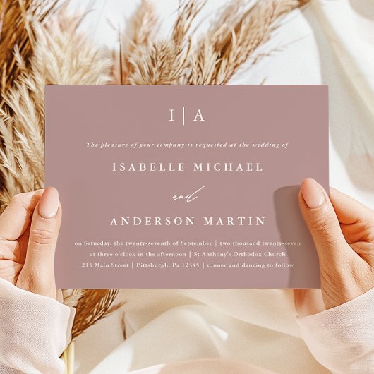 Hübsche Dusty Rose Monogram Foto Hochzeit Einladung