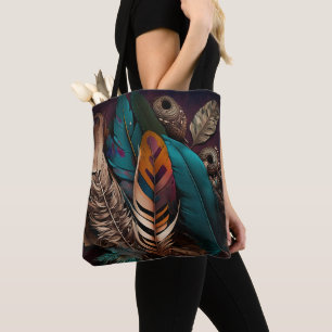 HÜBSCHE EARTH TONED BOHO FEATHERS TASCHE
