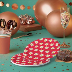 Hübsche Edelweiss-Muster-Rot-Rundpapier-Platte Pappteller