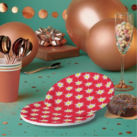 Hübsche Edelweiss-Muster-Rot-Rundpapier-Platte Pappteller (Multi)