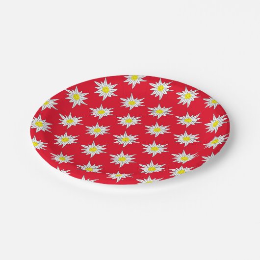 Hübsche Edelweiss-Muster-Rot-Rundpapier-Platte Pappteller (Schrägansicht)