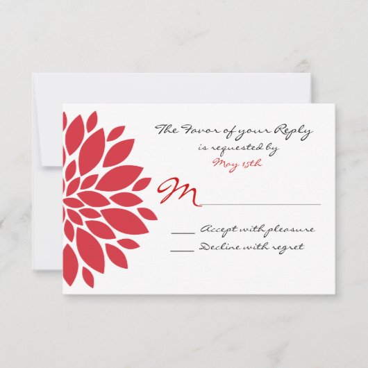 Hübsche einfache Red Blume Art Wedding RSVP Cards (Vorderseite)