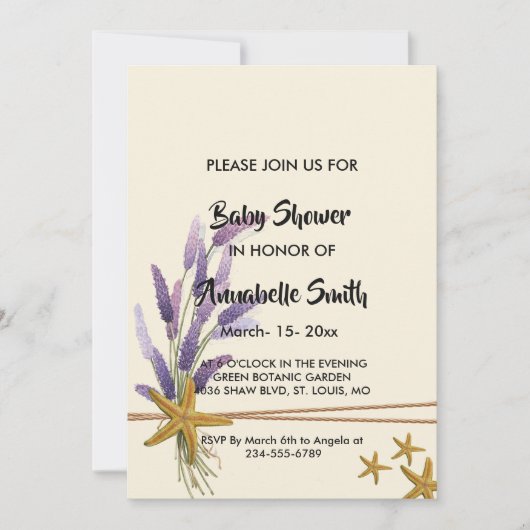 hübsche, einfache Seesterndusche Einladung (Vorderseite)