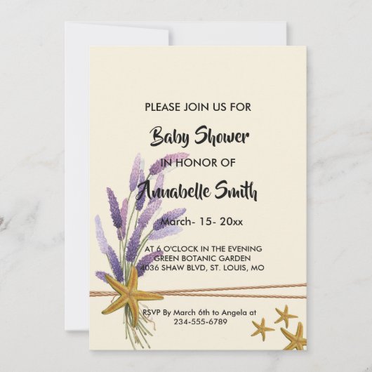 hübsche, einfache Seesterndusche Einladung (Vorderseite)