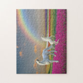 Hübsche Einhorn-Blumen-Regenbogen-Landschaft Puzzle (Vertikal)