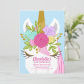 Hübsche Einhorn-Gesichtsflora Einladung zum Geburt (Stehend Vorderseite)