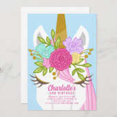 Hübsche Einhorn-Gesichtsflora Einladung zum Geburt (Vorne/Hinten)