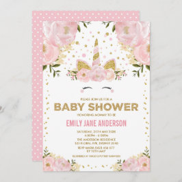 Hübsche Einhorn Girl Baby Dusche Pink Gold Floral Einladung