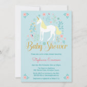 Hübsche Einhorn Gold Glitzer Kinderdusche Einladun Einladung (Vorderseite)