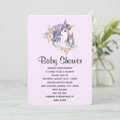 Hübsche Einhorn Mama & Baby Watercolor Babydusche Einladung (Stehend Vorderseite)