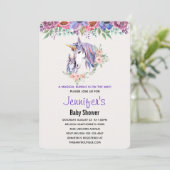 Hübsche Einhorn Mama & Baby Watercolor Babydusche Einladung (Stehend Vorderseite)