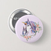 Hübsche Einhorn-Mama & Baby Watercolor Button (Vorne & Hinten)
