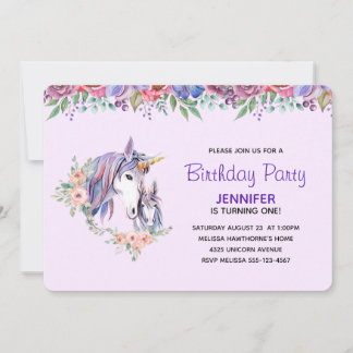 Hübsche Einhorn Mama & Baby Watercolor Geburtstag Einladung