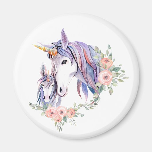 Hübsche Einhorn-Mama & Baby Watercolor Magnet (Vorne)