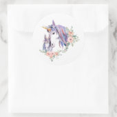 Hübsche Einhorn-Mama & Baby Watercolor Runder Aufkleber (Tasche)