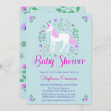 Hübsche Einhorn Pink Aqua Baby Dusche Einladung