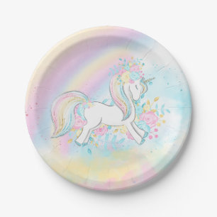 Hübsche Einhorn-Regenbogen-Baby-Shower-Papierplatt Pappteller