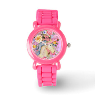 Hübsche Einhorn-Rose mit Namen Girls Watch Pink Gi Armbanduhr