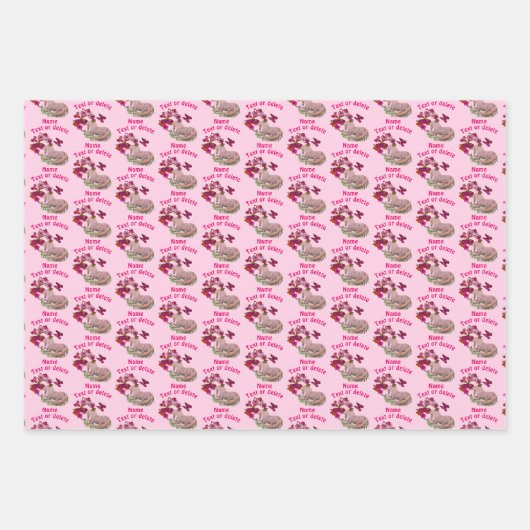 Hübsche Einhorn-Schmetterlinge Blume Personalisier Geschenkpapier Set (Vorderseite)