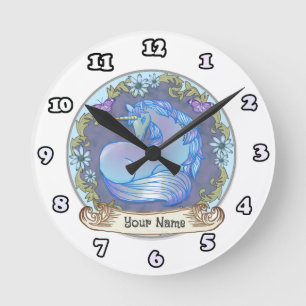 Hübsche Einhorn-Uhr Runde Wanduhr