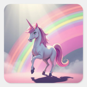 Hübsche Einhorn- und Regenbogenkleber Quadratischer Aufkleber