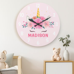 Hübsche Einhorn-Wimpern Mädchen-Schlafzimmer-Wandu Große Wanduhr