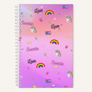 Hübsche Einhörner, Regenbogen, breiter Regler (5,5 Notizblock