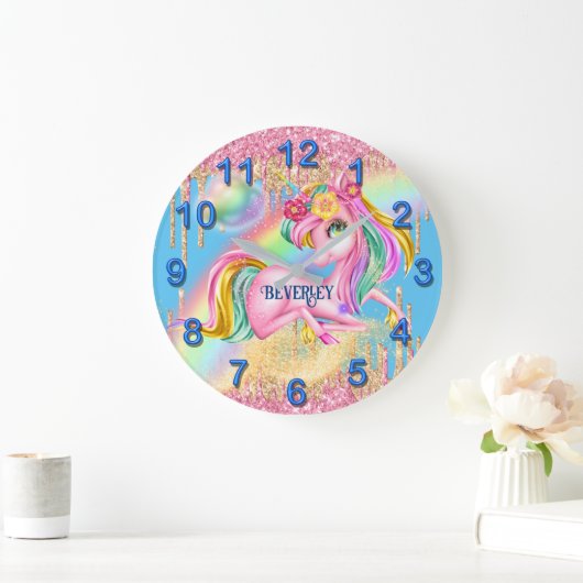 Hübsche Einhornmädchendekoration: Große Wanduhr (Zuhause)