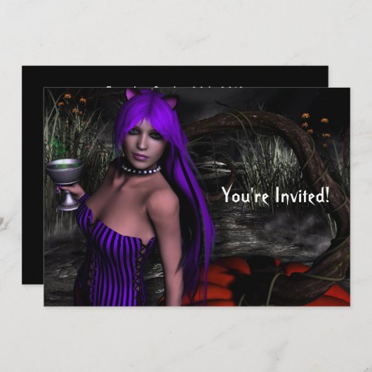 Hübsche Einladung von Kitty and Pumpkin (Vorne/Hinten)