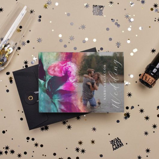 Hübsche Einzigartige Foto-Hochzeit in Rosa Rosa Einladung