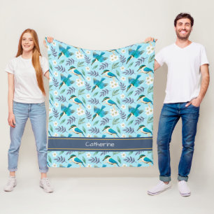 Hübsche Eisvögel Floralmuster Blau Name Fleecedecke