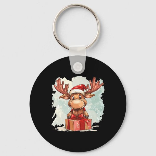 Hübsche Elche mit Weihnachtskastenoutfit für Junge Schlüsselanhänger (Vorderseite)