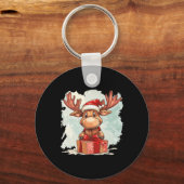 Hübsche Elche mit Weihnachtskastenoutfit für Junge Schlüsselanhänger (Vorderseite)