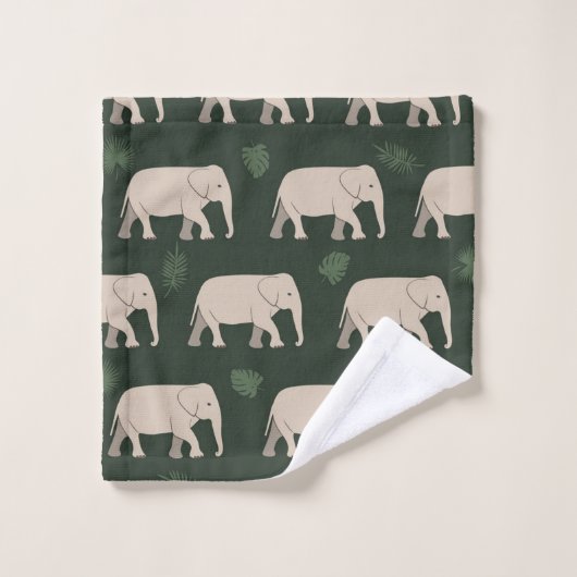 Hübsche Elefanten auf schwarzem Hintergrund Badhandtuch Set (Waschlappen)