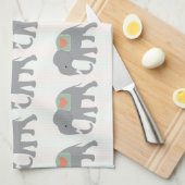 Hübsche Elefanten Korallenpfirsiche Grünstreifen Küchentuch (Viertel Falte)