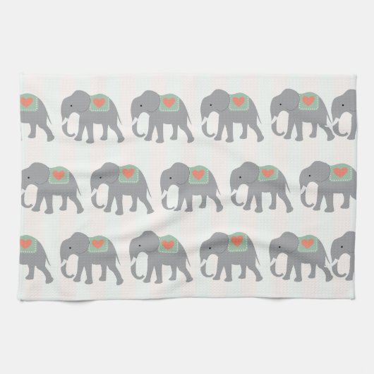 Hübsche Elefanten Korallenpfirsiche Grünstreifen Küchentuch (Horizontal)