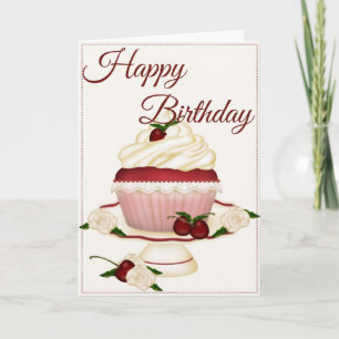 Hübsche Elegante Cherry Cupcake Happy Geburtstagsk Karte