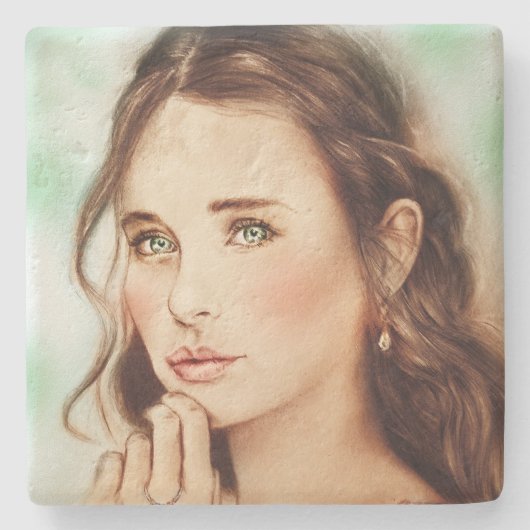 Hübsche Elegante Lady Stone Untersetzer, Vintag Ar Steinuntersetzer (Vorderseite)