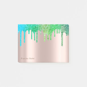 Hübsche Elegante Roségold Grün Blau Glittertropfen Post-it Klebezettel