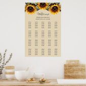 Hübsche elegante Sonnenblumen Hochzeitsstichtabell Poster (Küche)
