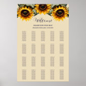 Hübsche elegante Sonnenblumen Hochzeitsstichtabell Poster (Vorne)