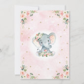 Hübsche Elephant Baby Dusche Blush Gold Floral Ros Einladung (Rückseite)