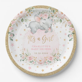 Hübsche Elephant Blush Pink Gold Blume Kinderdusch Pappteller